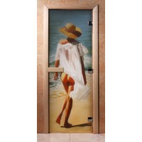 Стеклянная дверь для сауны - фотопечать А013