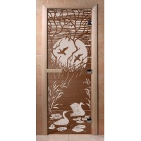 Стеклянная дверь для сауны Ольха - стекло бронза Лебединое озеро