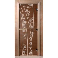 Стеклянная дверь для сауны Ольха - стекло бронза Весна цветы