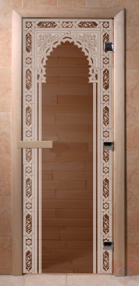 Стеклянная дверь для сауны Ольха - стекло бронза Восточная арка