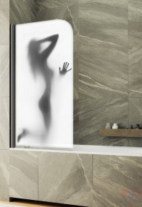 Стеклянная перегородка на ванную Classic поворотная с фотопечатью стекло матовое Силуэт-1