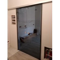 Двойная раздвижная стеклянная дверь Лайт-2 - стекло Серое прозрачное