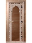 Стеклянная дверь для сауны Ольха - бронза Восточная арка